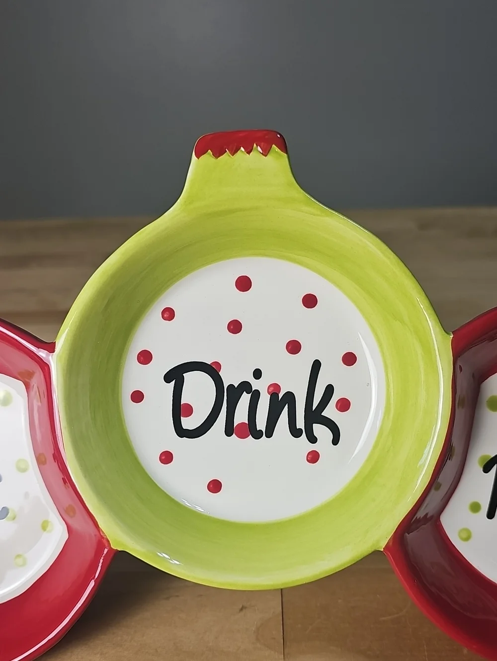 Christmas Ceramic Divided Ornament Server Dish Eat Drink Be Merry